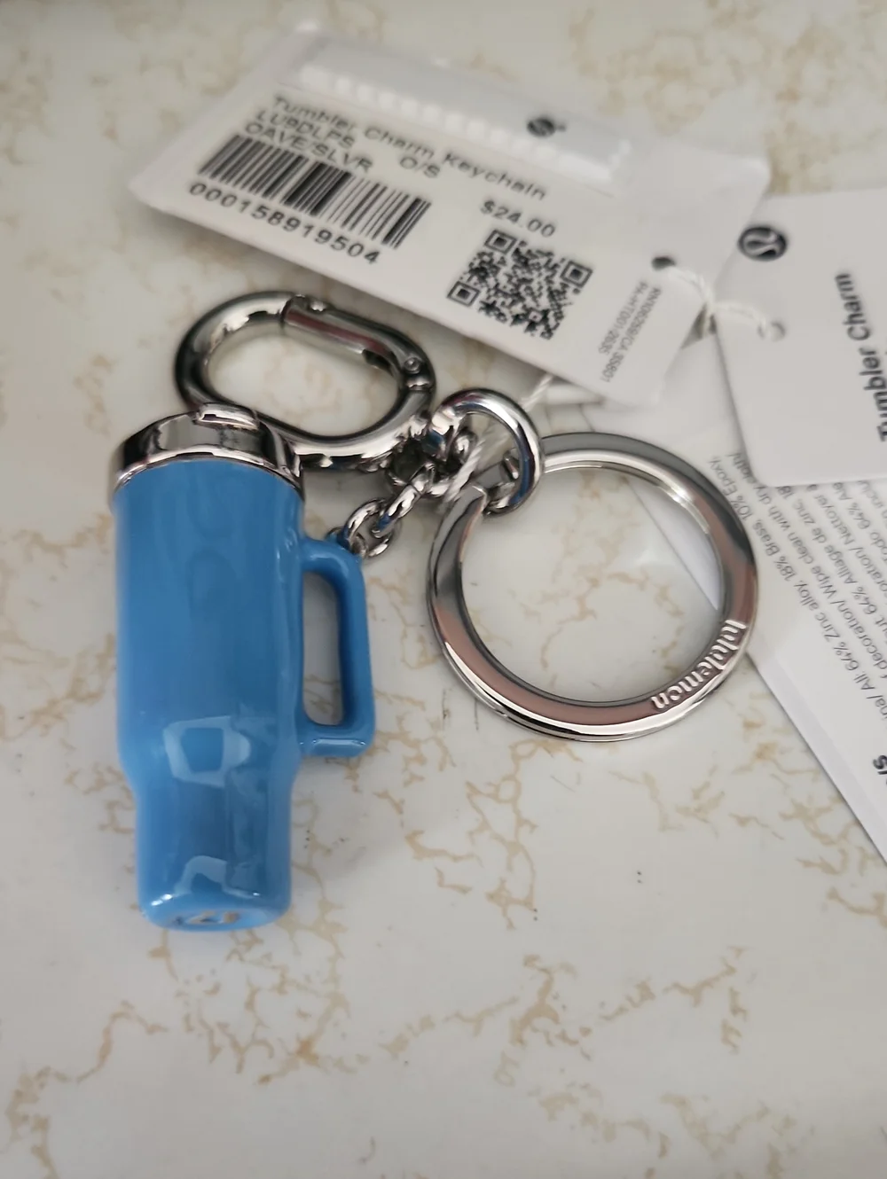 lululemon athletica Blue Tumbler Charm Keychain with Silver Hardware